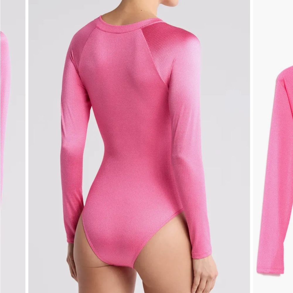 Betsey Johnson Scuba Knit Half Zip Long Sleeve One-Piece Swimsuit NWOT - Picture 2 of 6